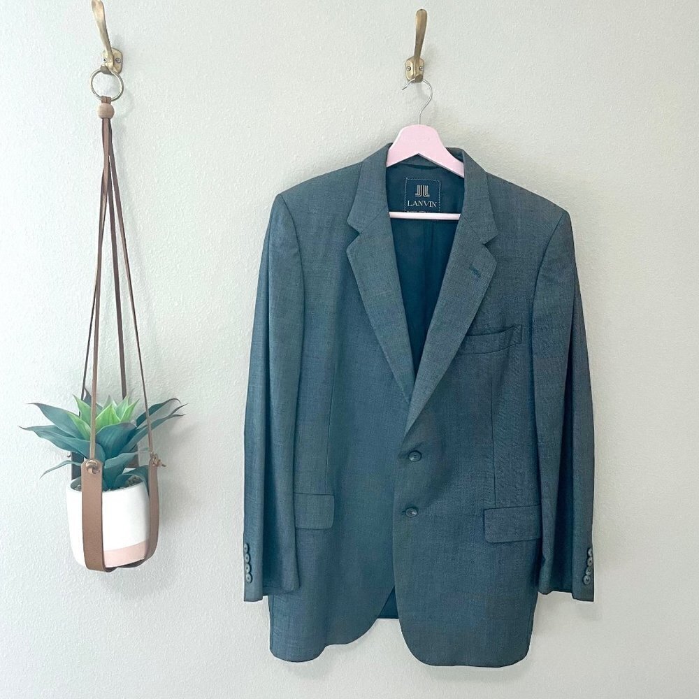 Lanvin Vintage Blue Wool Suit Jacket Blazer in Size 45